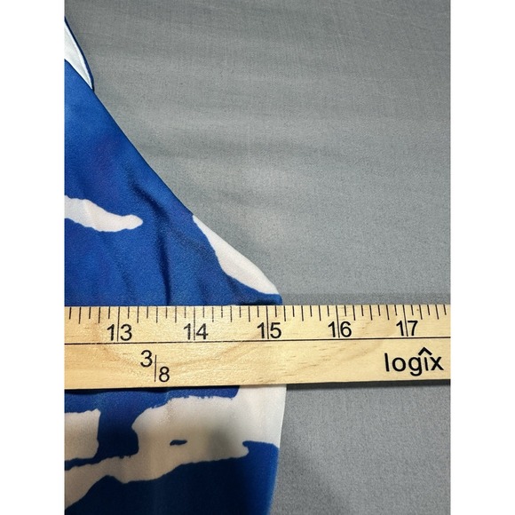 Donna Karan Women's Halter-Neck Sleeveless Midi Blue/White Dress 2 Silk - Picture 5 of 8